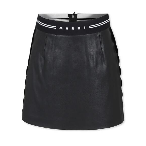 Marni Kid's Black Faux Leather Skirt with Logo and Scalloped Side, Size 12, EUC - Picture 2 of 9